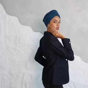 blue satin turban